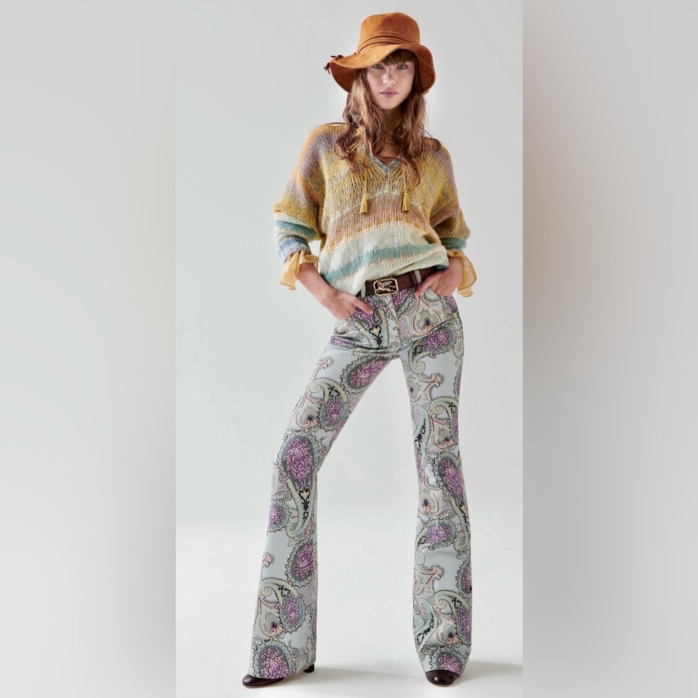 Etro Paisley Print High Rise Bootcut Jeans